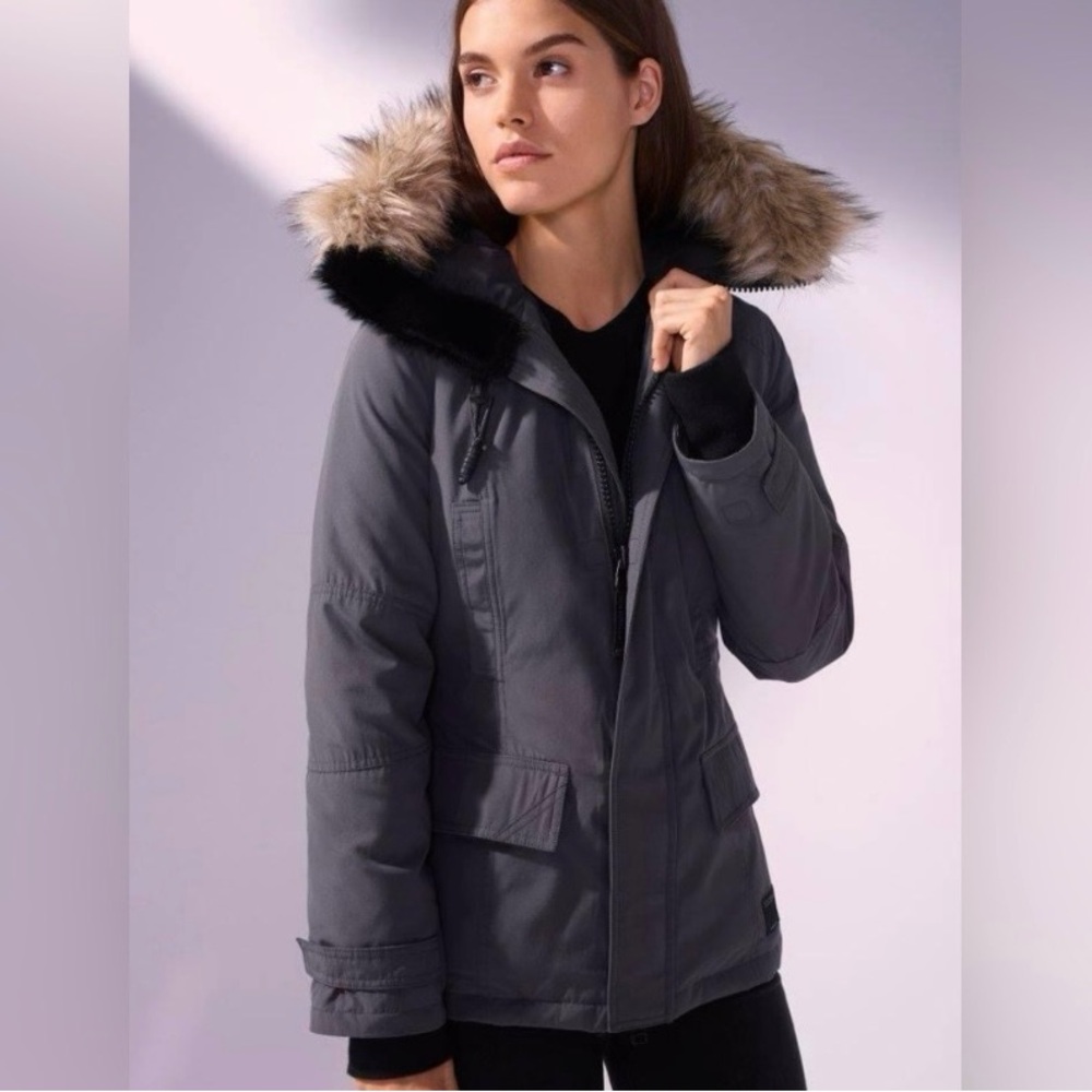 TNA Charcoal Gray Faux Fur-Trim Hooded Puffer Coat